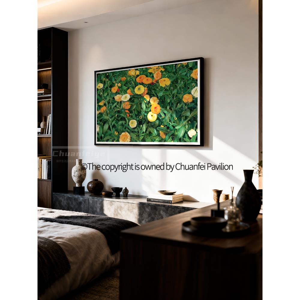 餐厅挂画法式覆古花卉油画横版客厅装饰画斗柜玄关艺术卧室壁画