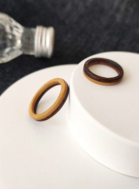 T-Sail［焦糖］拼木戒指 欧美复古男款素圈指环 情侣个性手工定制