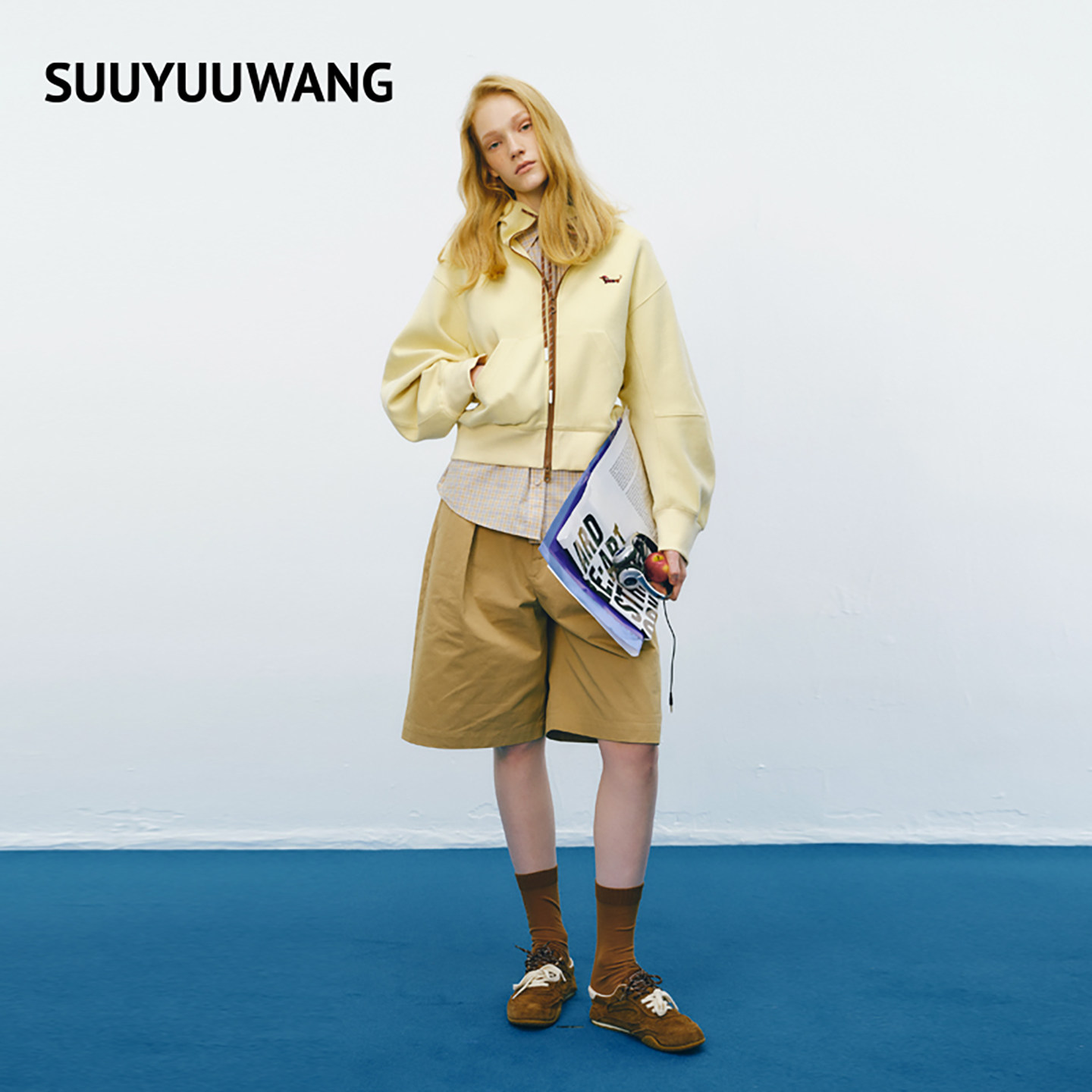 SUUYUUWANG26春新款原创设计腊肠狗刺绣帽衫抽绳拉链开衫短款卫衣