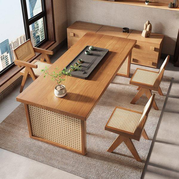 阳台茶桌椅组合家用轻奢原木茶桌办公室新中式藤编国潮大板茶台,住宅家具,家用茶台/茶桌,淘宝优惠券,粉丝福利购,淘宝优惠卷