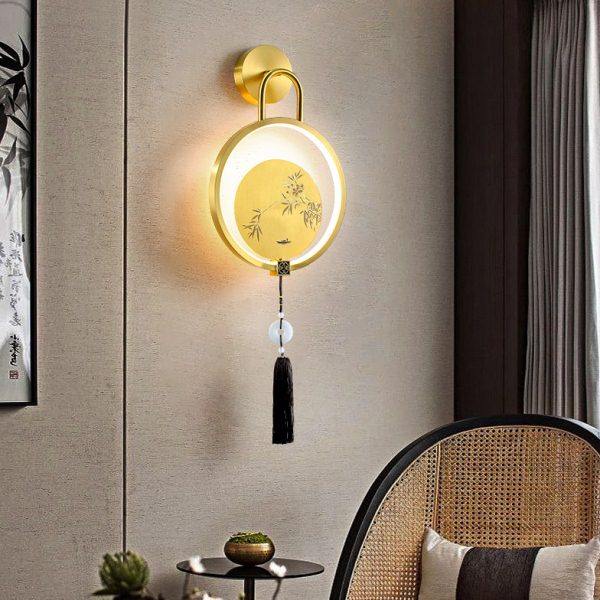 客厅全铜壁灯卧室床头灯新中式背景墙酒店会所走廊过道楼梯灯铜雕