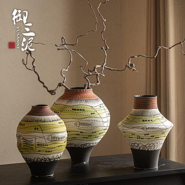 御三泥中式现代风陶瓷花瓶客厅玄关插花器茶室高级感创意摆件花器