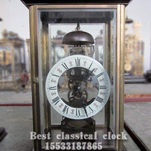 全铜机械骨架钟|老式上弦透视钟表|仿古机械台钟|古典仿古董钟