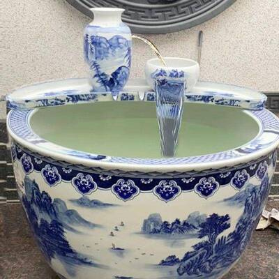 陶瓷鱼缸古养鱼瀑ITG布流罐水缸养鱼瀑布流法水景过水造滤增氧