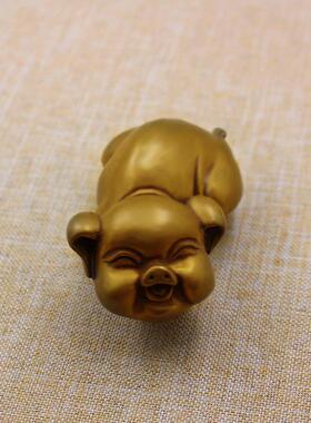 实心00g茶生肖2小件猪金猪摆件家居黄铜福IMG-5785猪手把小摆件宠