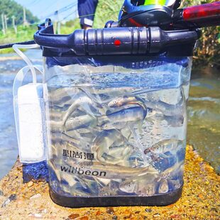 透明活鱼桶打水桶钓鱼养鱼溪流装鱼桶加厚耐磨折叠水桶可挂增氧泵