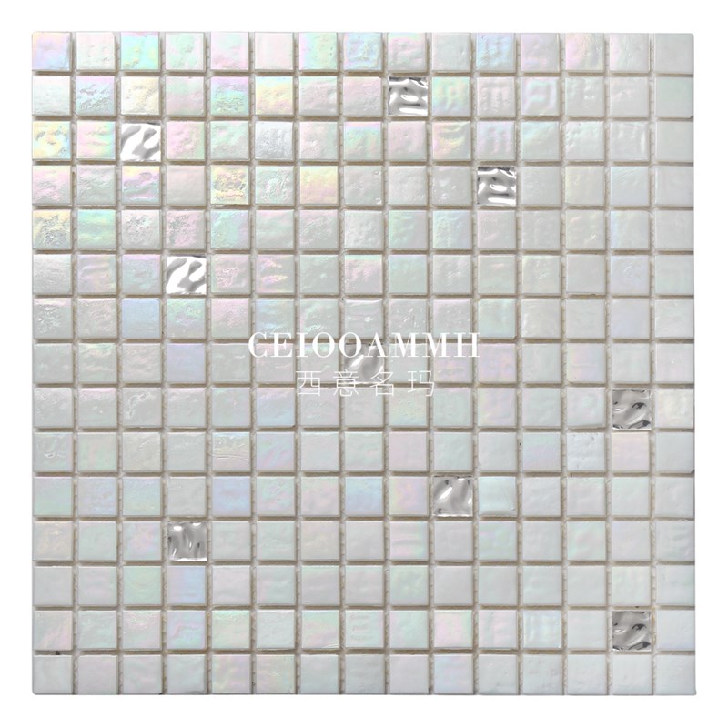 白色幻彩玻璃f马赛克瓷砖轻奢卫生间浴室厨房阳台小块墙砖背景墙
