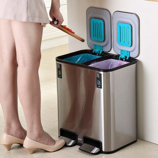 分类垃圾桶家用厨房上海干湿分离不锈钢大号脚踏客厅共用带盖双桶