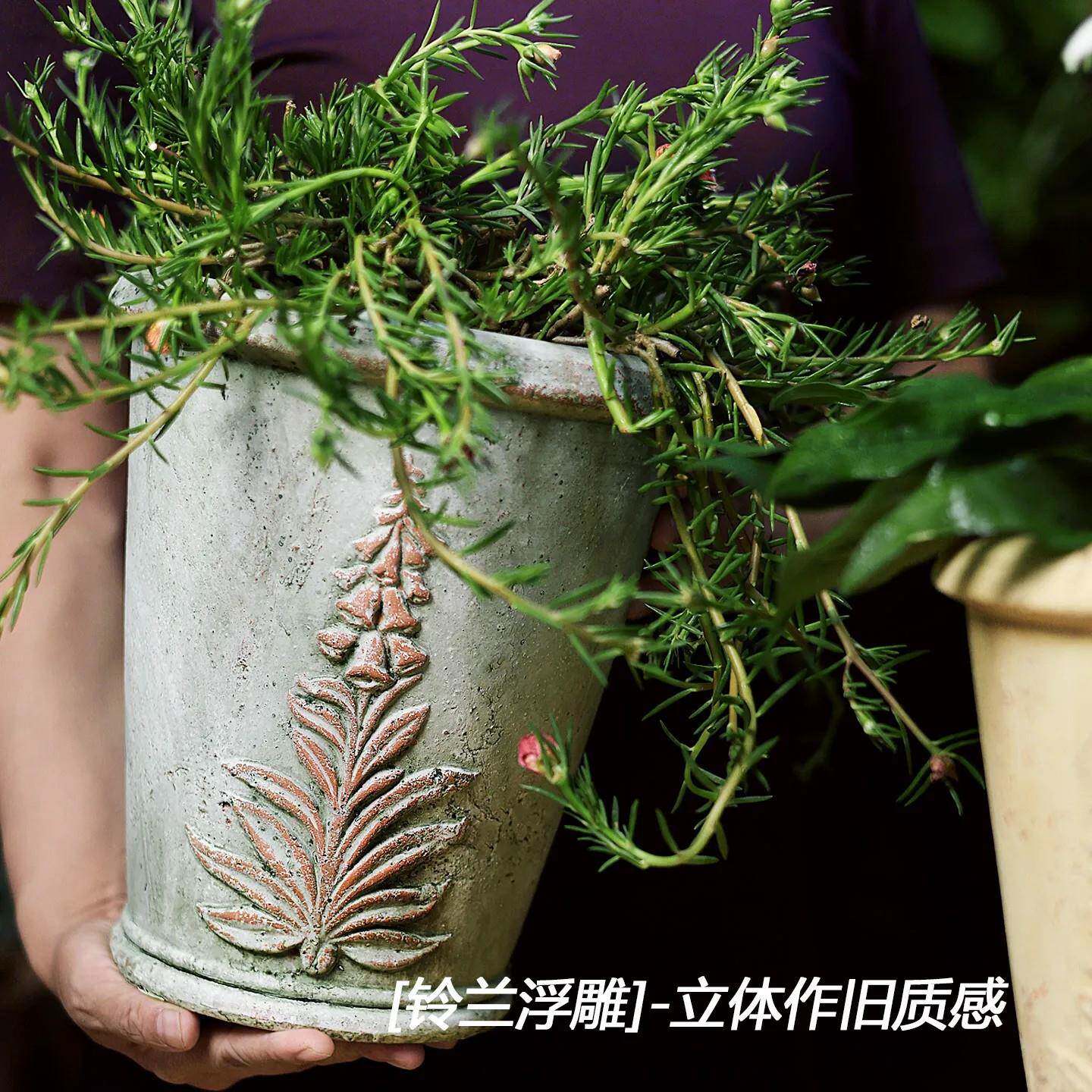 盆红陶粗陶透气温复CTll古花欧式浮雕花陶盆室内绿植低兰花园2023