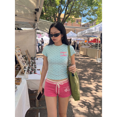 美式辣妹毛巾布抽绳沙滩三分裤女