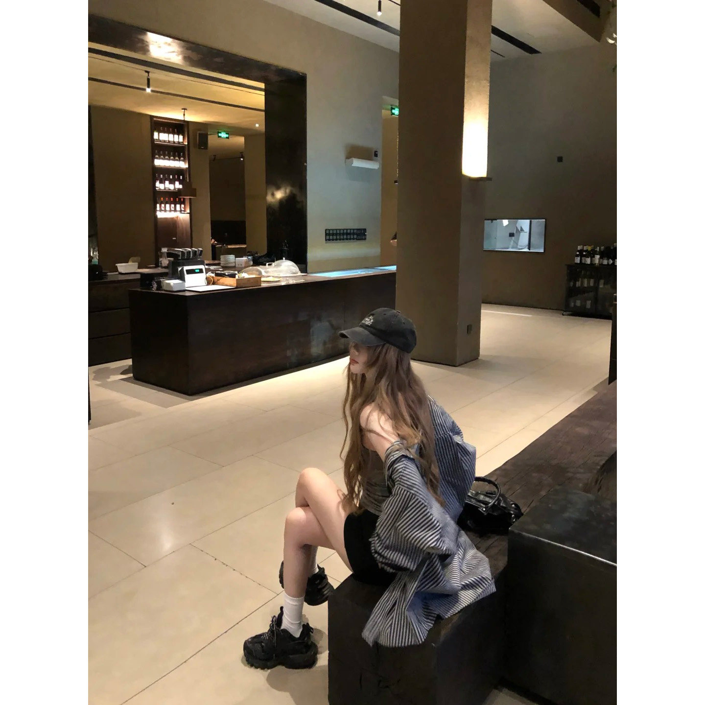 韩系复古polo领条纹长袖衬衫女夏图片