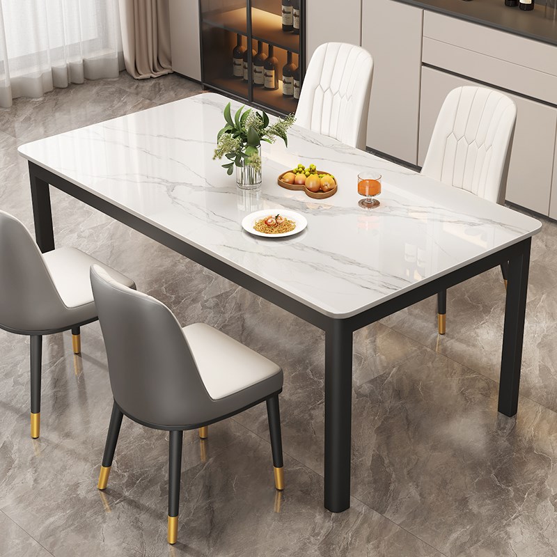 岩板餐桌轻奢现代简m约家用小户型长方形餐厅饭桌大理石餐桌椅组