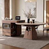 中古风厨房家用岛台餐桌一体意式 多功能折叠伸缩方圆两用实木餐桌