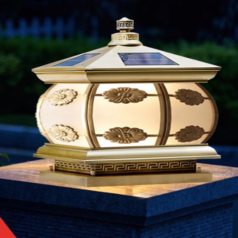 防水全铜太阳能柱头n灯户外围墙庭院灯别墅门柱灯大门口柱子灯接