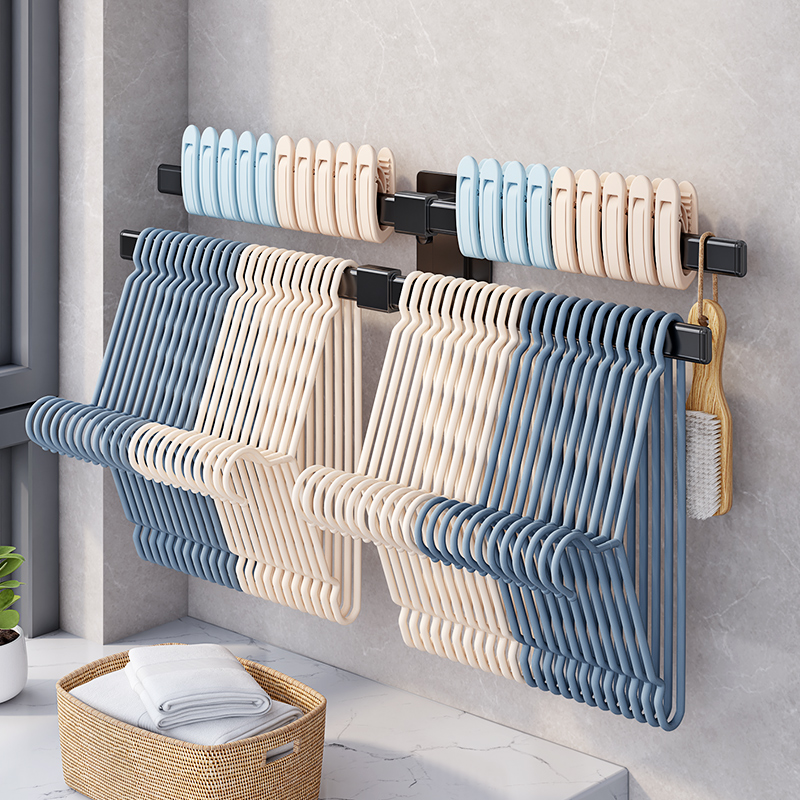 阳台放晾衣架收纳神器整理架免打孔架子壁挂家用T夹子多功能挂钩