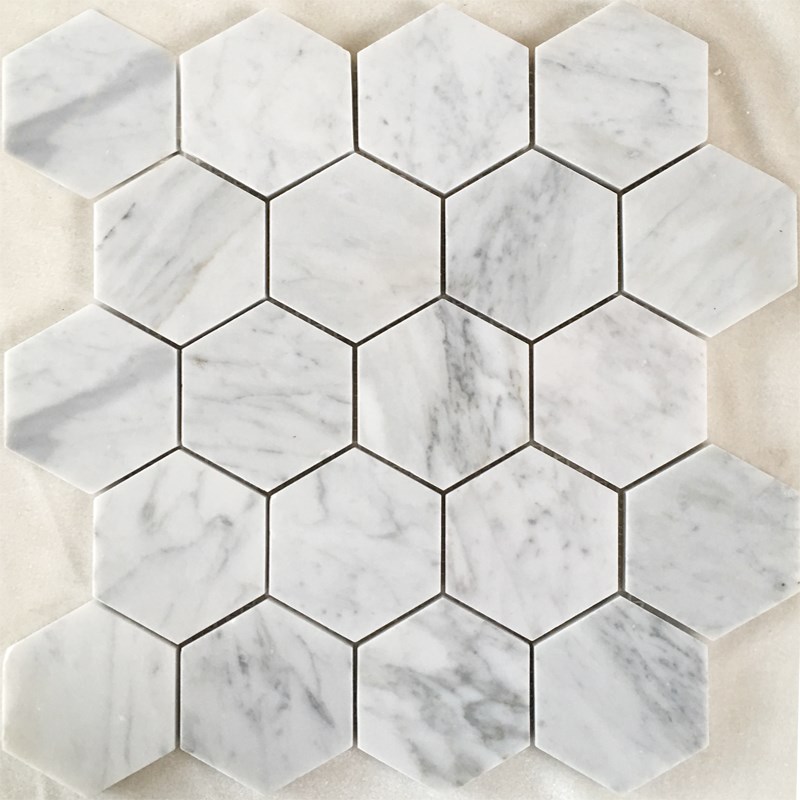 大六角马赛克瓷砖吧台大理石卡A拉拉白文化石六边形阳台浴室卫生