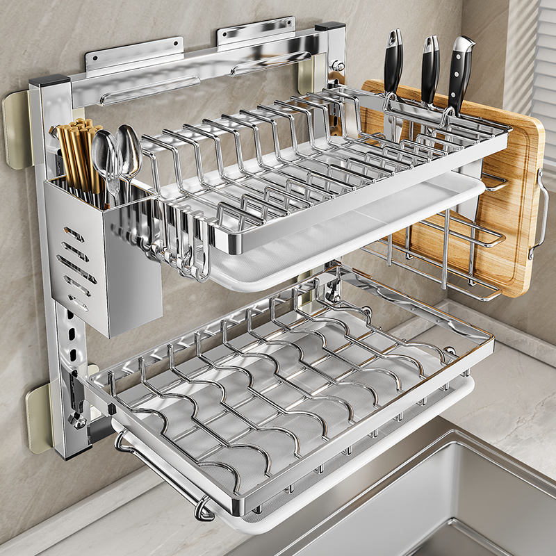 厨房置物c架壁挂式免打孔多层碗碟碗盘收纳架家用多功能碗架沥水