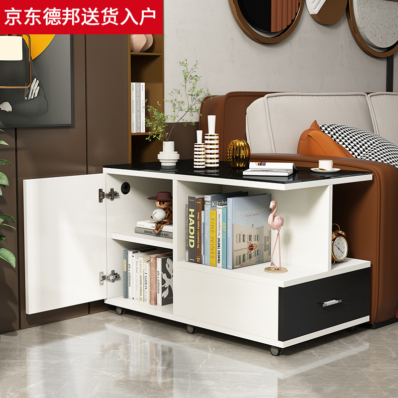 轻奢钢化玻璃沙发k边柜简约现代茶几柜储物收纳柜客厅移动边几带