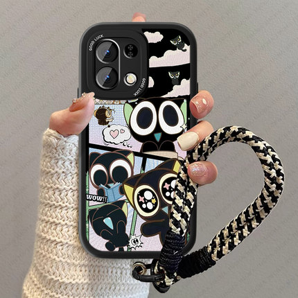 适用大眼猫咪oppok12手机壳新款plus女小羊皮0pp0k10pro卡通k11x防摔男por可爱活力版秋冬opop挂绳小众套