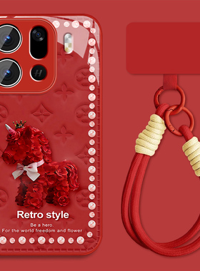 玫瑰小马适用oppofindx9手机壳女可爱Findx9ro新款新年findx9红色opop高颜值0pp0保护套全包防摔挂绳外壳