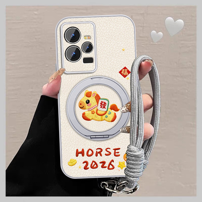 适用vivoiqoo9手机壳女新年iqoo8pro橘子小马新款可爱磁吸爱酷iq007小羊皮PR0保护套viv0全包防摔挂绳外壳