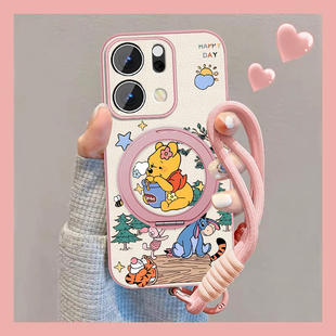 适用opporeno14手机壳小熊伙伴卡通Reno14pro新款可爱Rano14磁吸支架0pp0小羊皮opop全包por防摔情侣保护套