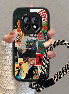 黑色猫咪适用oppoA5pro手机壳新款女a5活力版小羊皮高级感疯狂a72情侣opop挂绳0pp0A83卡通a7x防摔男小众套