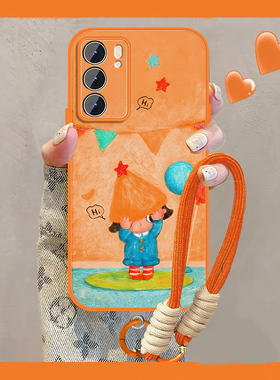 适用橙色opporeno6手机壳气球女孩可爱6pro新款卡通Reno6por+磁吸0pp0小羊皮加十保护套全包防摔挂绳外壳