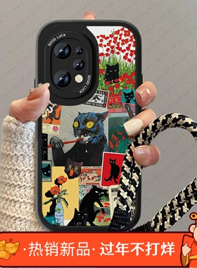 黑色猫咪适用真我GTneo手机壳旅行箱NEO2t卡通realmeGT2pro小羊皮大师探索版防摔oppo闪速疯狂x新款女套