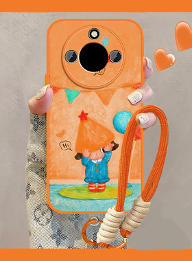 适用橙色华为荣耀x60手机壳气球女孩可爱x60pro新款卡通honoX60i磁吸小羊皮por保护套pr0全包防摔挂绳外壳