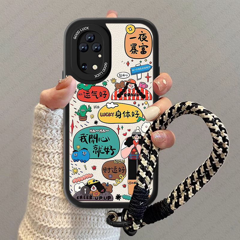 适用华为p50手机壳p40pro+新款女huawei开心就好小羊皮p30por可爱p20十情侣P50e全包pr0防摔网红挂绳套