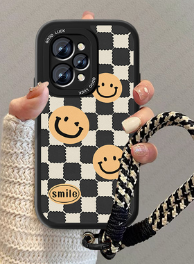 适用笑脸格子真我15T手机壳12x新款realme10pr0+小羊皮oppo男高级感十网红简约11por全包男小众10S套