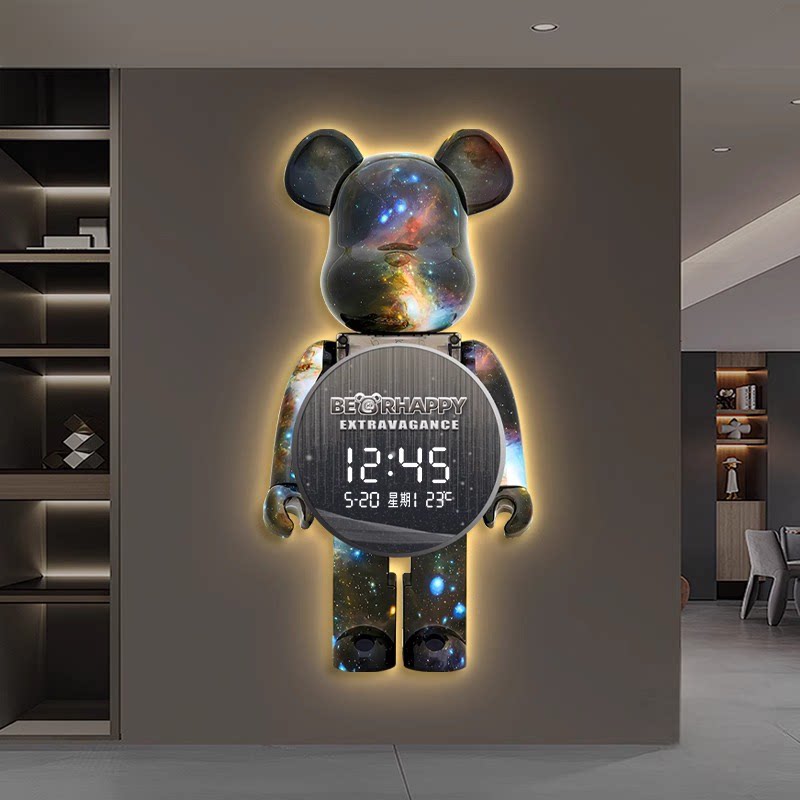 艺术精雕暴力熊发光灯画现代简约玄关科技感电子屏时钟画数显壁画
