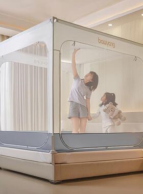 拉防摔纹帐单免安装婴儿童Ylk防止掉蚊床家用全底帐三开门链床一