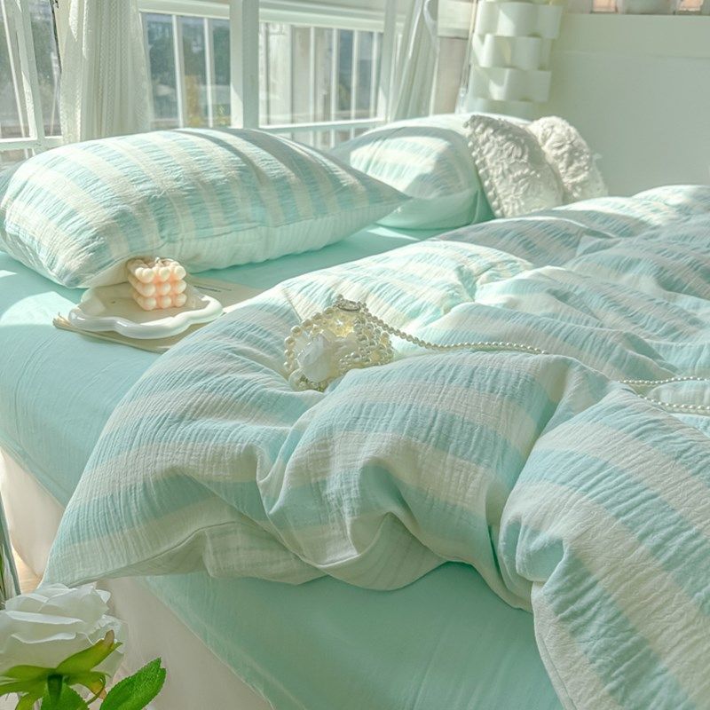 小清新ins床上四件套水洗棉被套简约床品学生宿舍床单三件套床笠