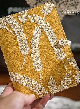 刺绣黄色麦穗活页线装A6A5文艺笔记本日记本小清新布艺手账本手工