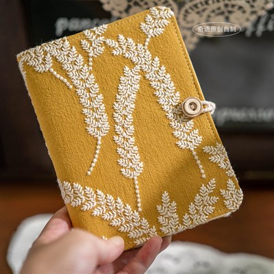 刺绣黄色麦穗活页线装A6A5文艺笔记本日记本小清新布艺手账本手工