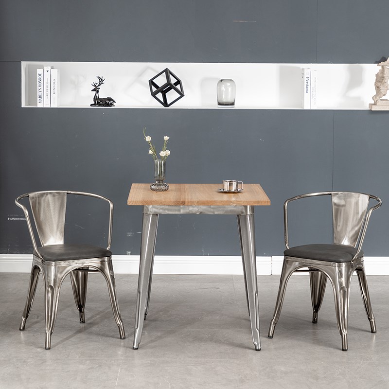 工业风铁艺餐桌实木面长方桌家用简约书桌饭店咖啡店耐用不锈钢桌