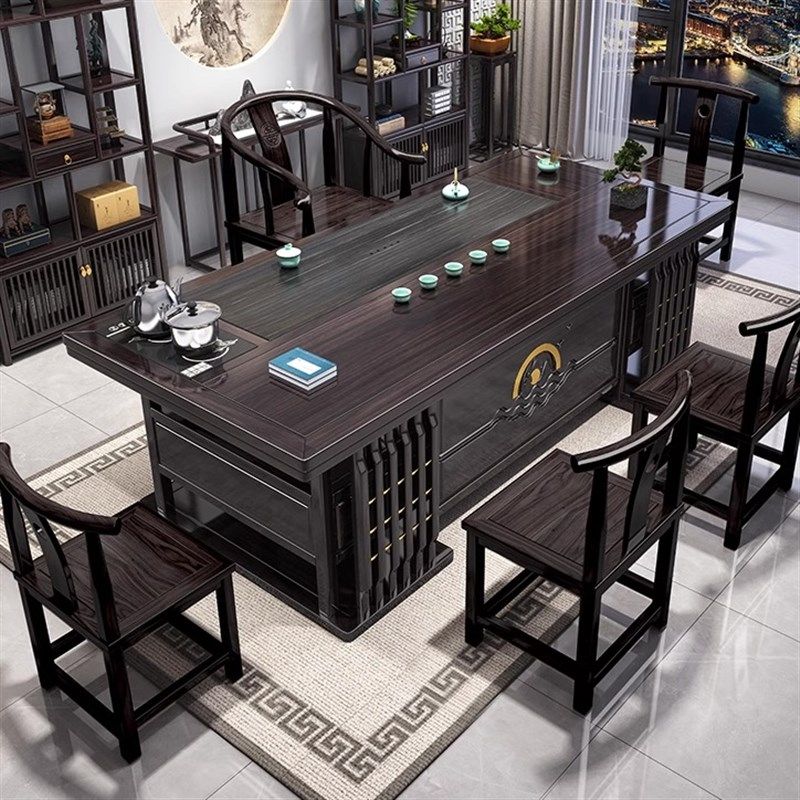 新中式茶桌椅组合办公室茶几实木茶台茶具套装一体家用功夫泡茶台