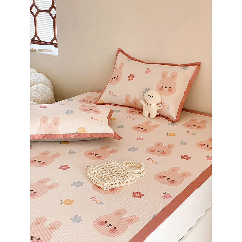 A类卡通冰丝凉席三件套 夏季床笠款冰藤席空调软席双人可折叠席子