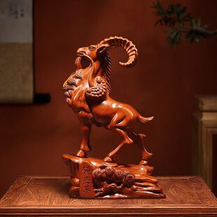领头羊摆件工艺品十二生肖羊花梨实木雕刻老板领导公桌客厅摆设