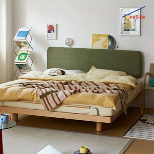 一边家具榉木齐边床布艺软包床北欧现代1.5米1.8悬浮双人全实木床