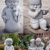 石雕小沙弥扫地小和尚雕刻花岗岩人物罗汉像户外庭院寺庙景观石像