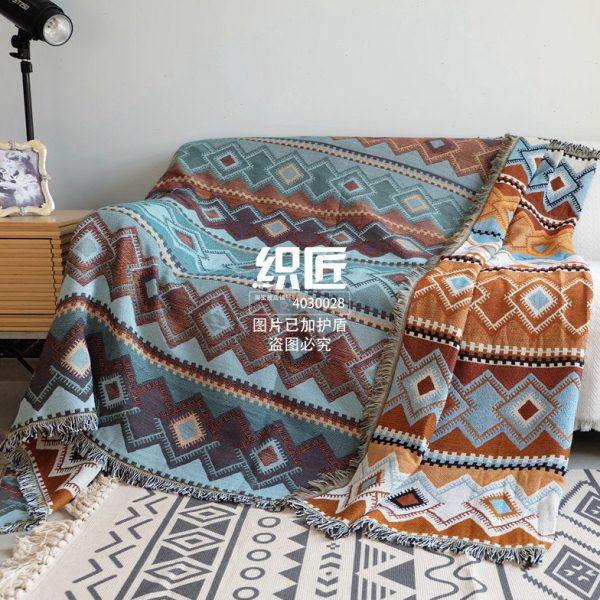 土耳其民族风棉线编织流苏全包沙发巾加厚盖布挂毯露营野餐垫桌布