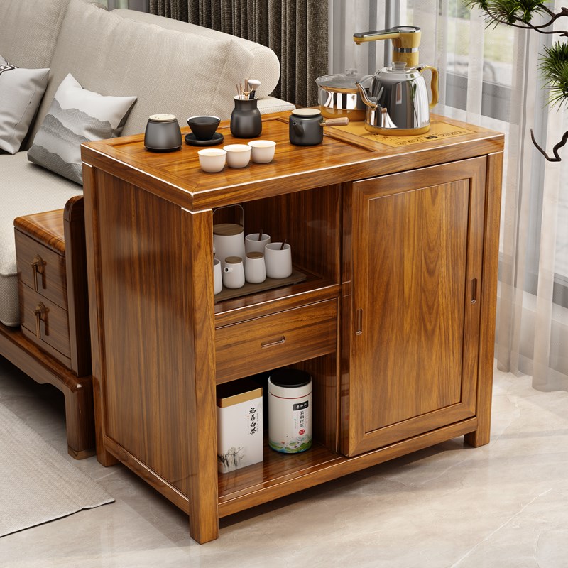 新中式实木茶水i柜茶台客厅靠墙烧水壶一体侧边茶桌胡桃木阳台边