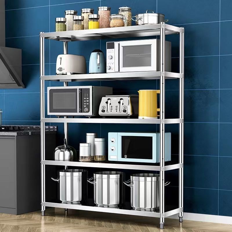 厨房不锈钢置物架五层落地收纳架储物架多层微波炉烤箱架杂物架子