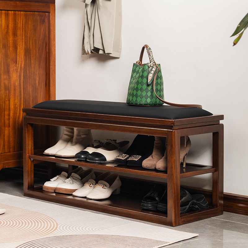 G3YN新中式进门实木换鞋凳门口家用入户穿鞋坐垫可坐鞋架多层鞋柜