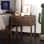 北美黑胡桃木实木床头柜现代简约卧室床边柜带抽屉储物柜北欧柜子