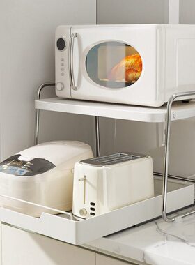 不锈钢微波炉置物架厨房电器台面烤箱电饭煲锅抽拉式置物架专用