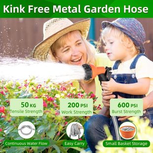 花园软管不锈钢水软管10 种功能喷嘴和实心配件轻质金属花园软管,